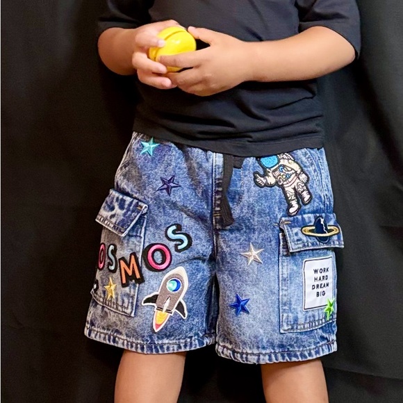 Outta this world, cool Boys “Cosmos” Denim Short Set Designed by STORY PATCH’D! - Picture 4 of 4